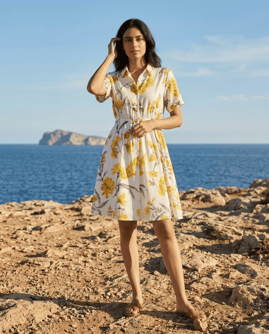 OffWhite Floral Printed Cupro Silk One Piece Dress