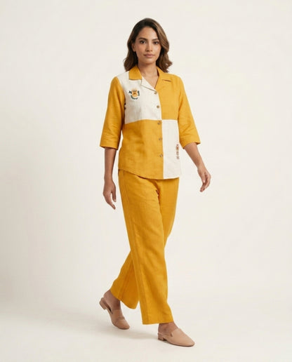 Off white & Yellow Handloom Cotton Co-ord Set