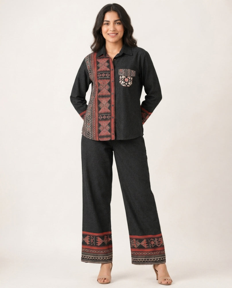 Black Pure Linen Co-ord Set