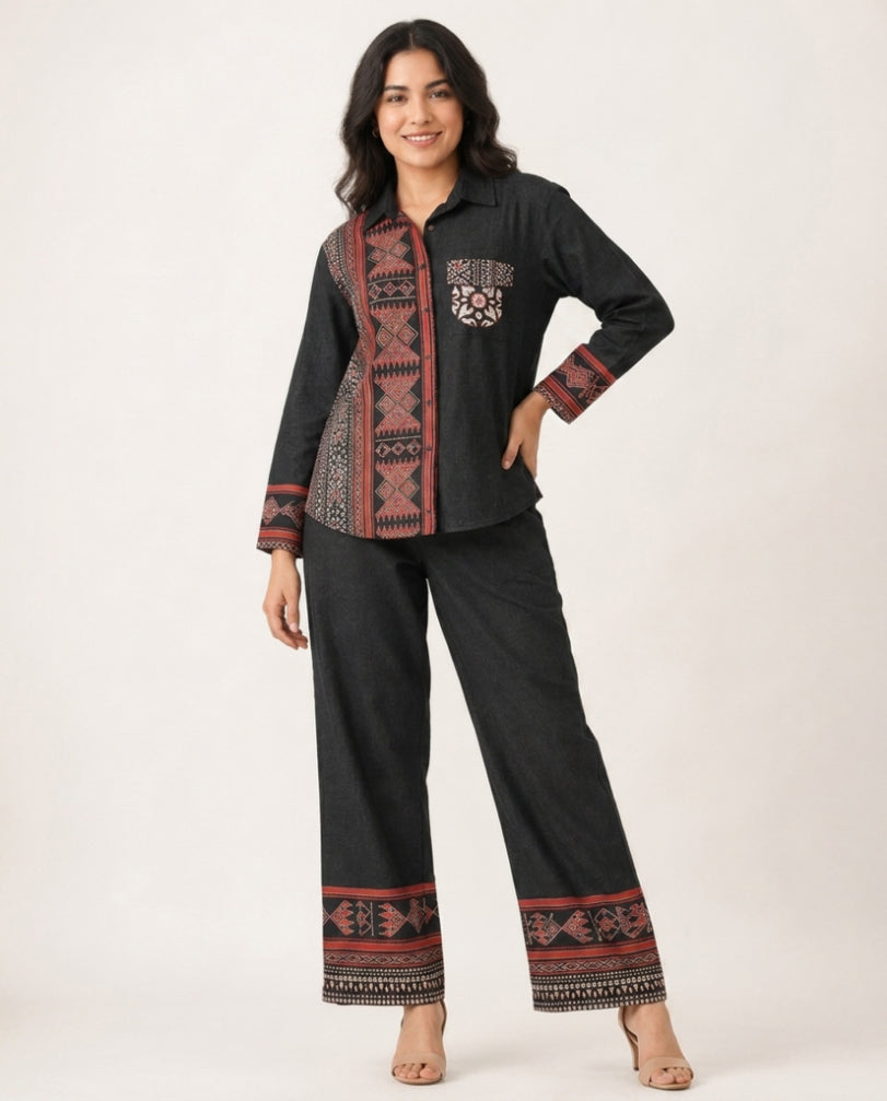 Black Pure Linen Co-ord Set