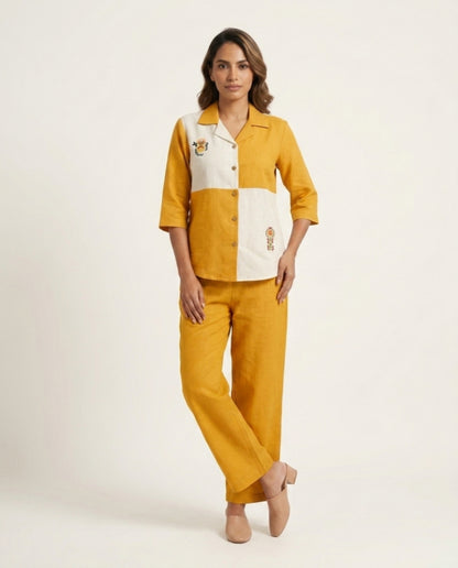 Off white & Yellow Handloom Cotton Co-ord Set
