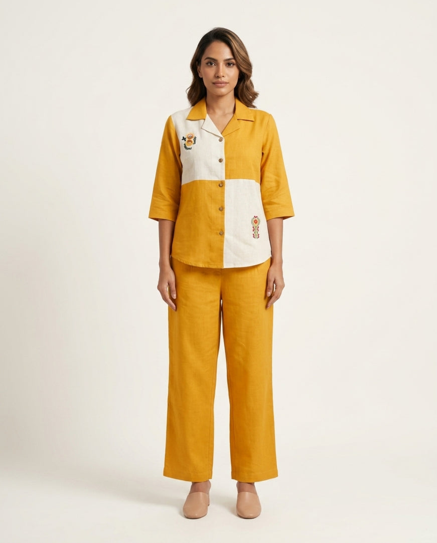 Off white & Yellow Handloom Cotton Co-ord Set