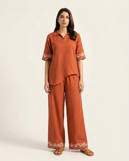 Rust Pure Linen Co-ord Set
