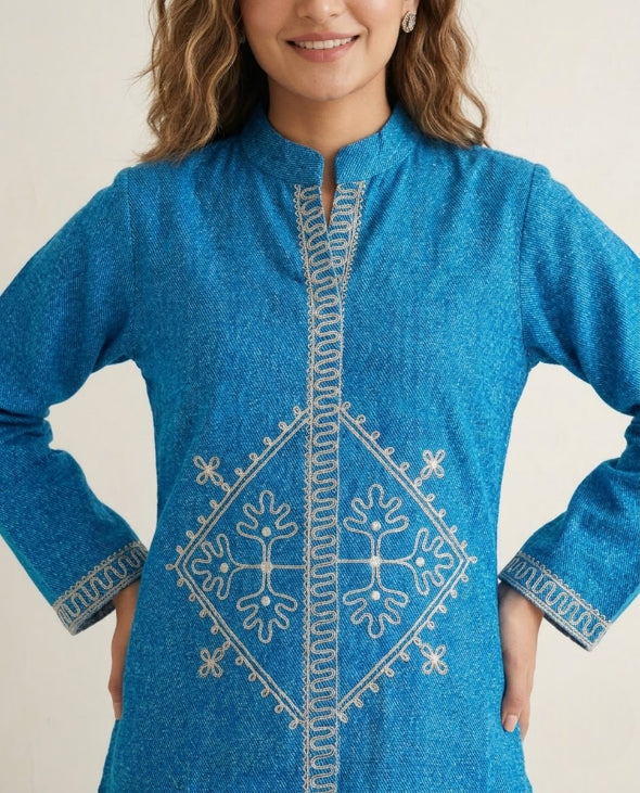 Blue Handloom Cotton Jari Work Co-ord Set