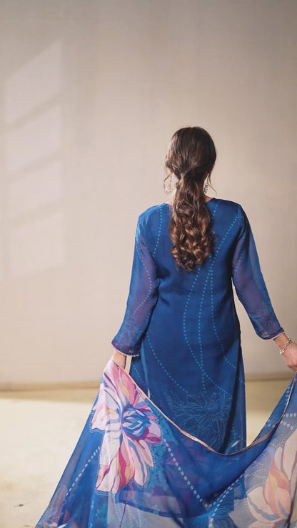 Sapphire Floral Organza Silk Kurta Set