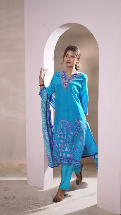 Imperial blue Crepe Kurta Set