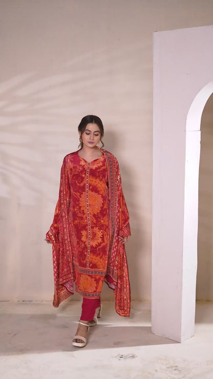 Heritage Maroon Pure Crepe Kurta Set