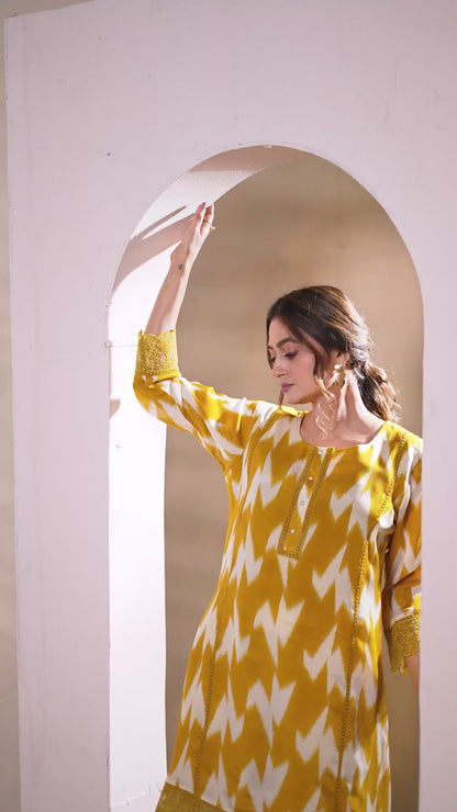Golden Ochre Chinon Ikat Print Tunic Kurti