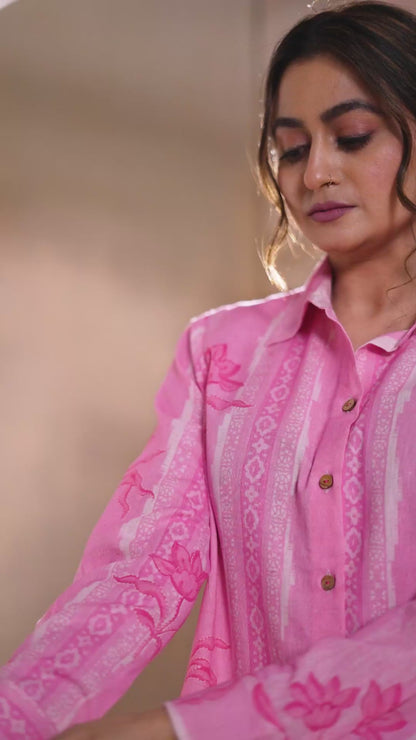 Rosy Blush Handloom Cotton Floral Shirt