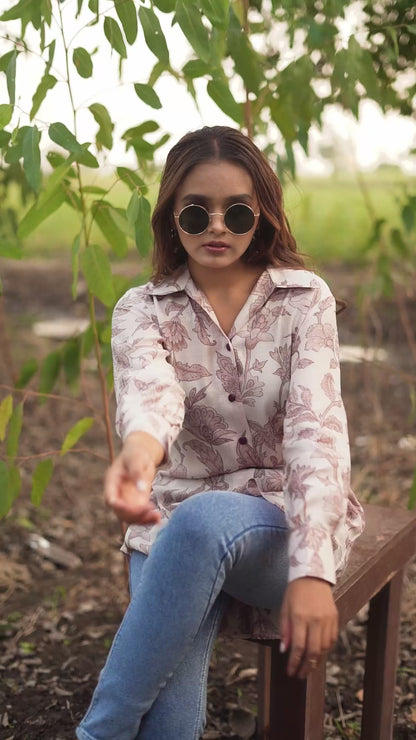 Muted Mauve Autumn Leaf Premium Cupro Muslin Shirt