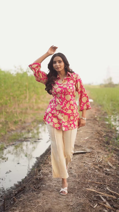 The Berry Boho with Adjustable Back Tie Muslin Shirt