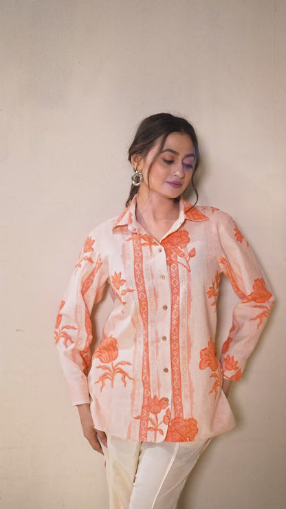 Saffron Floral Handloom Cotton Shirt