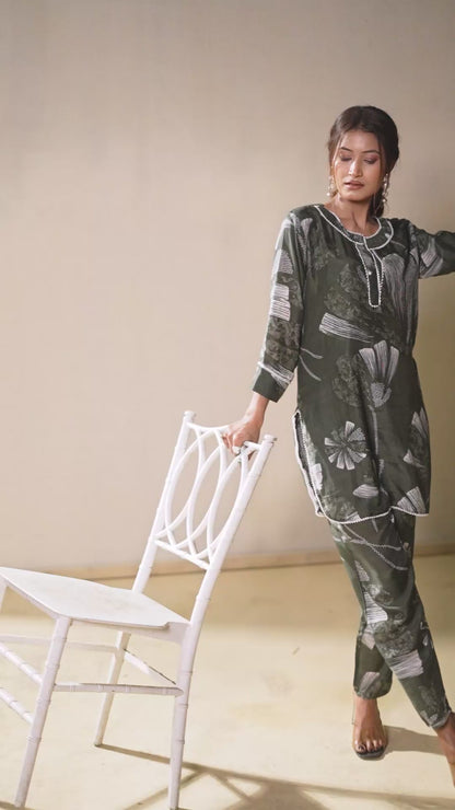Forest Green Pure Muslin Co-ord Set