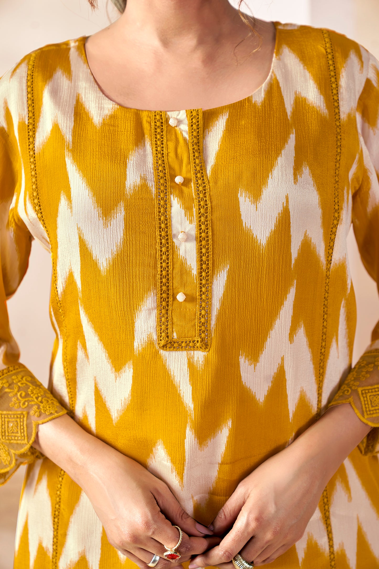 Golden Ochre Chinon Ikat Print Tunic Kurti