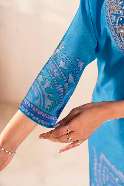 Imperial blue Crepe Kurta Set