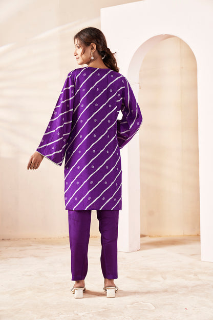 Orchid Purple Bandhani Fusion Russian Silk Co-ord Set