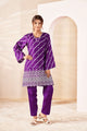 Orchid Purple Bandhani Fusion Russian Silk Co-ord Set