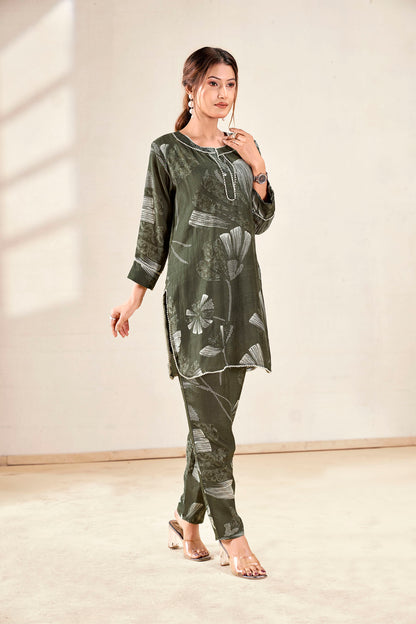 Forest Green Pure Muslin Co-ord Set
